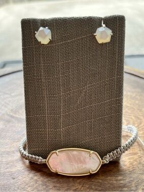 Kendra Scott Opal Stone Bracelet and White Opal Stud Earrings